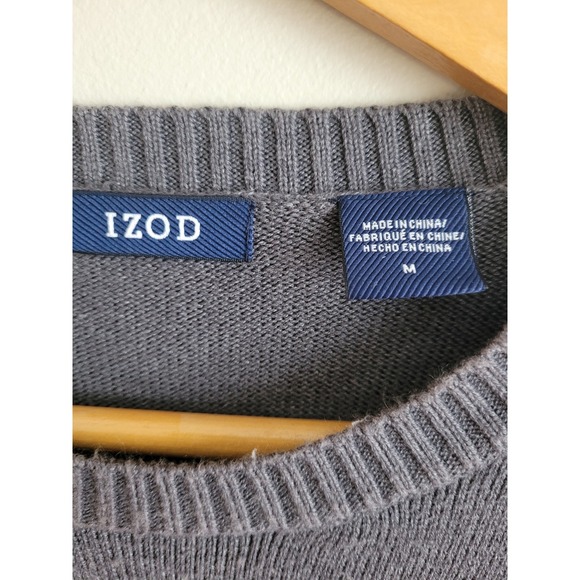 IZOD Mens Blue Fair Isle Geometric Crewneck Knit Sweater Medium Cotton Blend - Picture 4 of 8